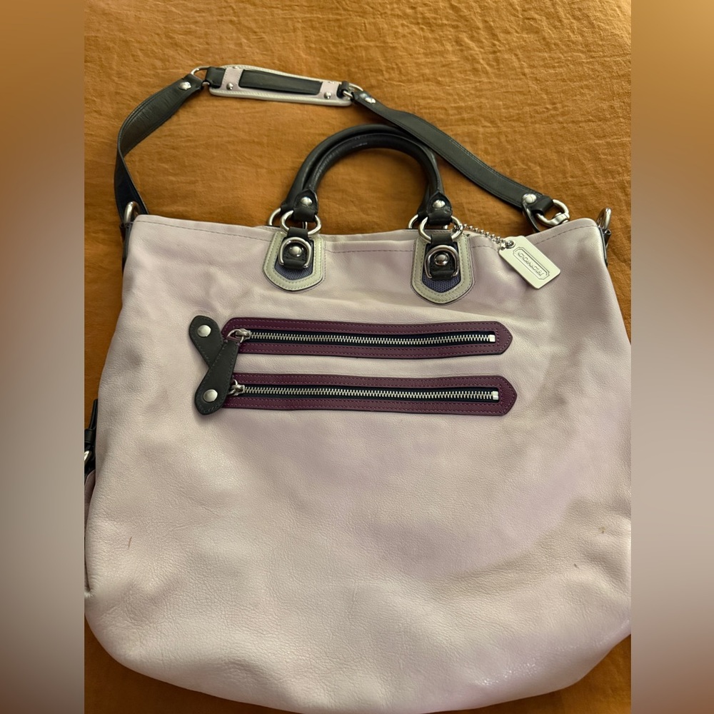 Coach Lilac Leather Tote with Contrast Trim